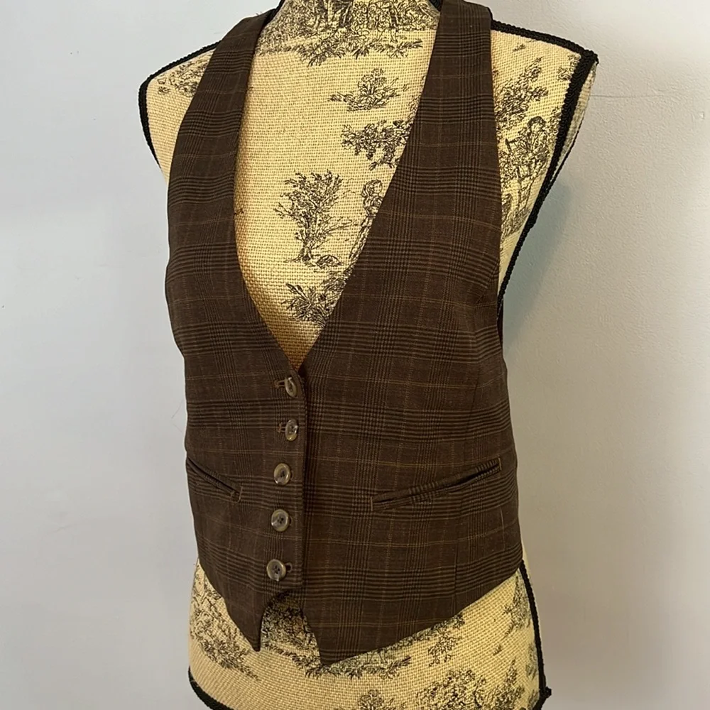 Plaid Wool Button Vest - Picture 3 of 9